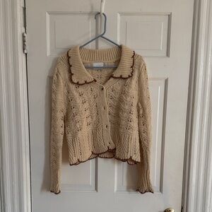 Lush Cream Cardigan with Brown Edging